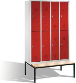 C+P Doppelstockspind Classic mit Sitzbank, 8 Fächer, Front Rubinrot, Korpus Lichtgrau, H: 209 cm, B: 119 cm, T: 50 cm/81,5 cm - Bild 1
