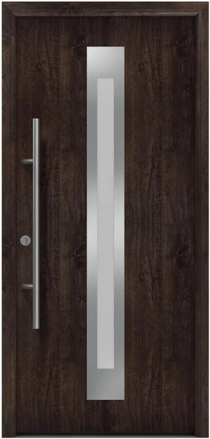 EcoStar Haustür Isopro Secur IPS 770S Eiche Dunkel mit Glaseinsatz, B: 110 cm, H: 210 cm, DIN Links, RC2 Sicherheitstür aus Stahl und Aluminium - Bild 1