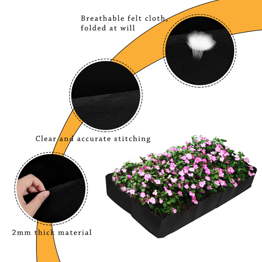 Rechteckiger Pflanzbeutel aus Filz in Schwarz für Gemüse und Blumen als erhöhtes Gartenbett mit mehreren Taschen - Bild 2