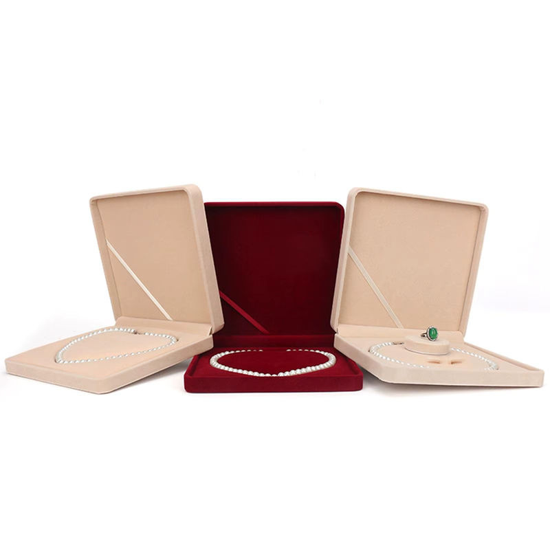Phenovo Samt-Geschenkbox mit rotem Innenherz in Beige für Schmuck und Perlenketten - Bild 3