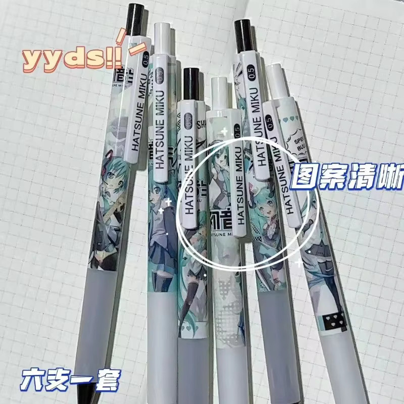 Bandai Miku Anime Set mit 6 Stück schnelltrocknenden Gelstiften in Schwarz und Multicolour, 0,5 mm Stiftstärke aus Kunststoff - Bild 5