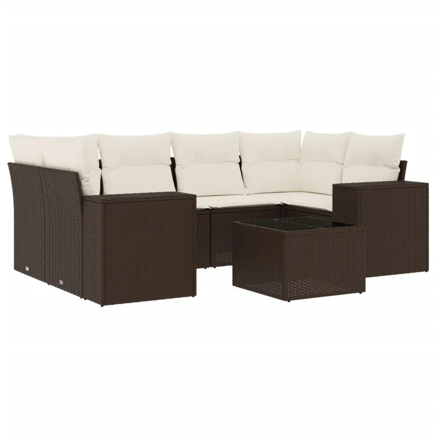 vidaXL 7-tlg. Garten-Sofagarnitur in L-Form aus Polyrattan mit Kissen in Braun - Bild 2