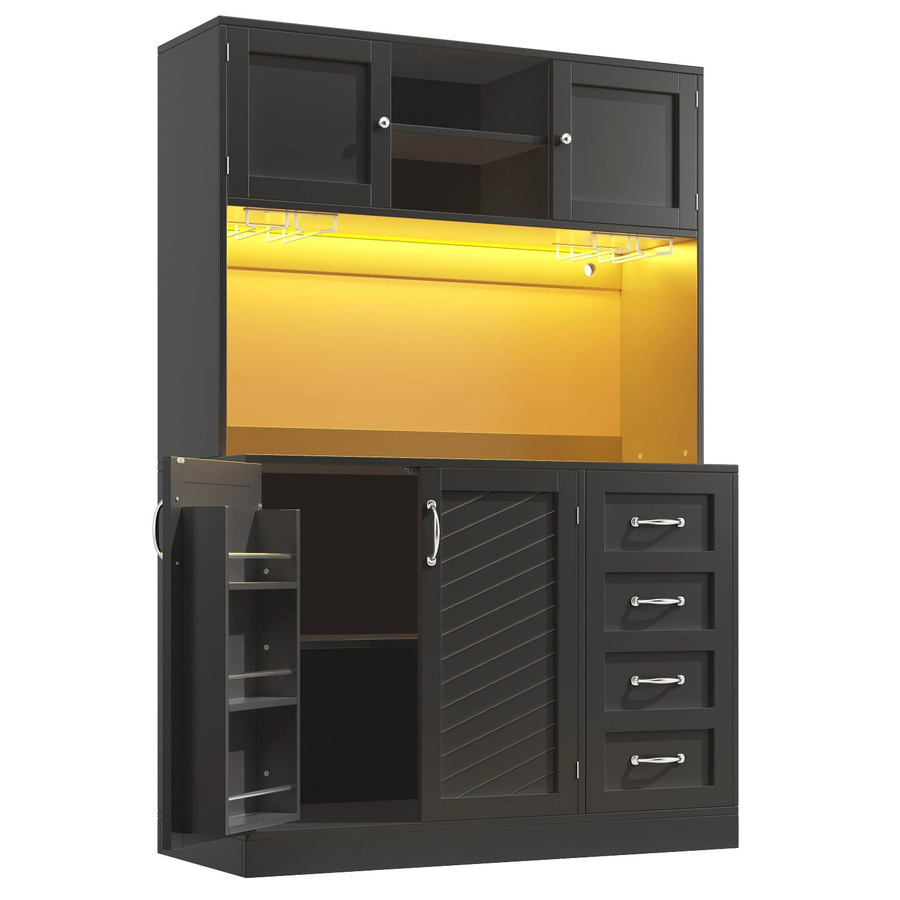 okwish Buffetschrank mit LED Beleuchtung und Getränkehalter in Schwarz, B/T/H: 120 x 40 x 188 cm - Bild 2