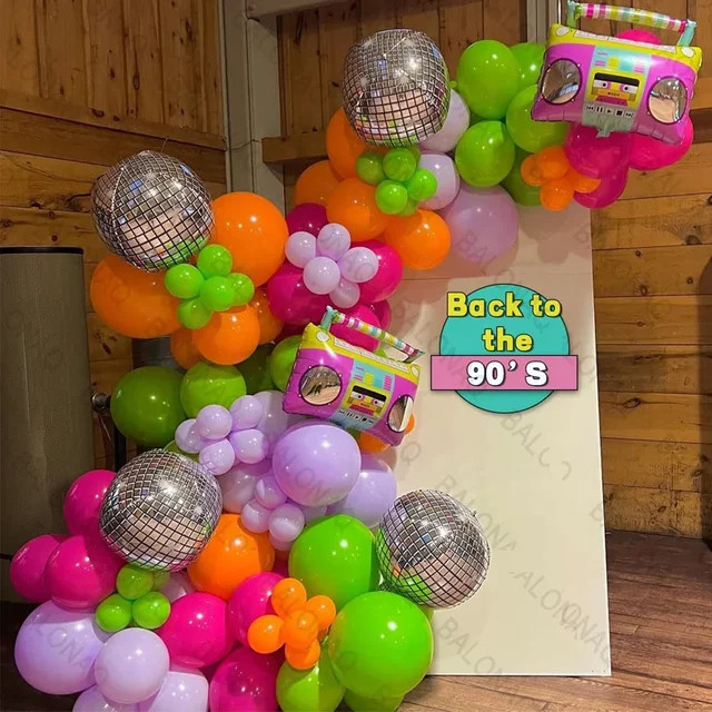 108 Stück Retro Party Ballon Girlande Set im 80er und 90er Jahre Stil mit 4D Radio Ballons in Multicolour für Hip Hop und Rock Dekorationen - Bild 1