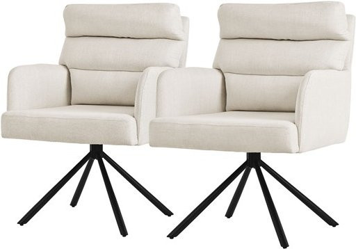 ML-Design Esszimmerstühle 2er Set Beige mit Armlehnen, drehbar und gepolstert aus Samt und Stahl - Bild 1