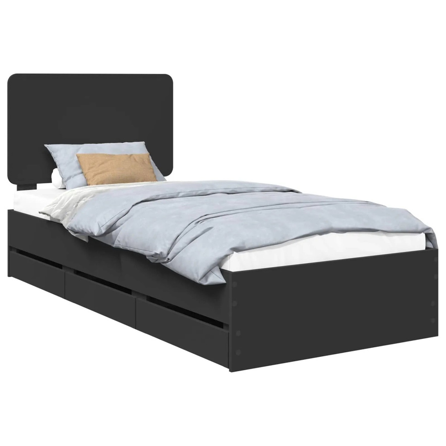 vidaXL Bettrahmen mit Schubladen in Schwarz, modern, aus Holzwerkstoff, B/T/H: 90 x 200 cm - Bild 2