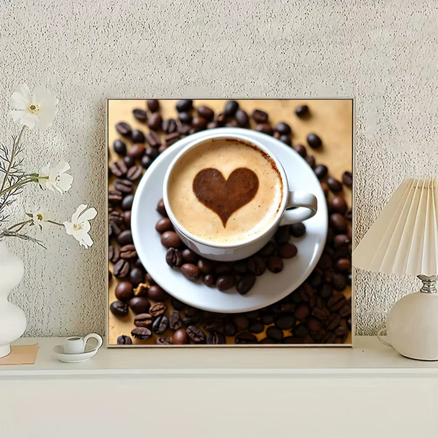HUACAN Diamond Painting Set 5D Stickerei mit Kaffee Herz Design auf Leinwand für deine Dekoration - Bild 4