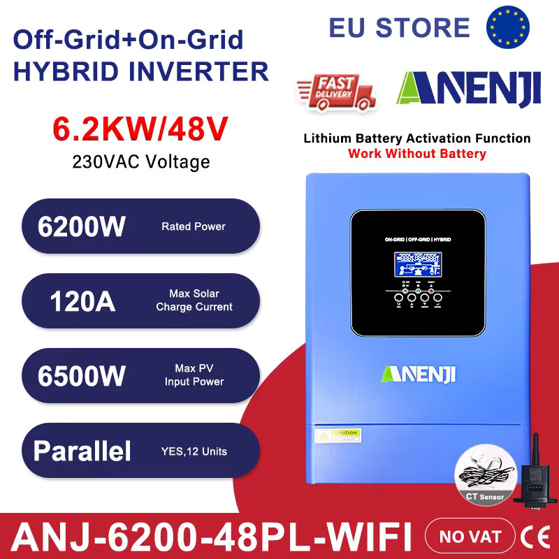 ANENJI Hybrid Solar Inverter 6200W 220V 48V mit MPPT 120A und WIFI, Reine Sinus Welle, Blau - Bild 2