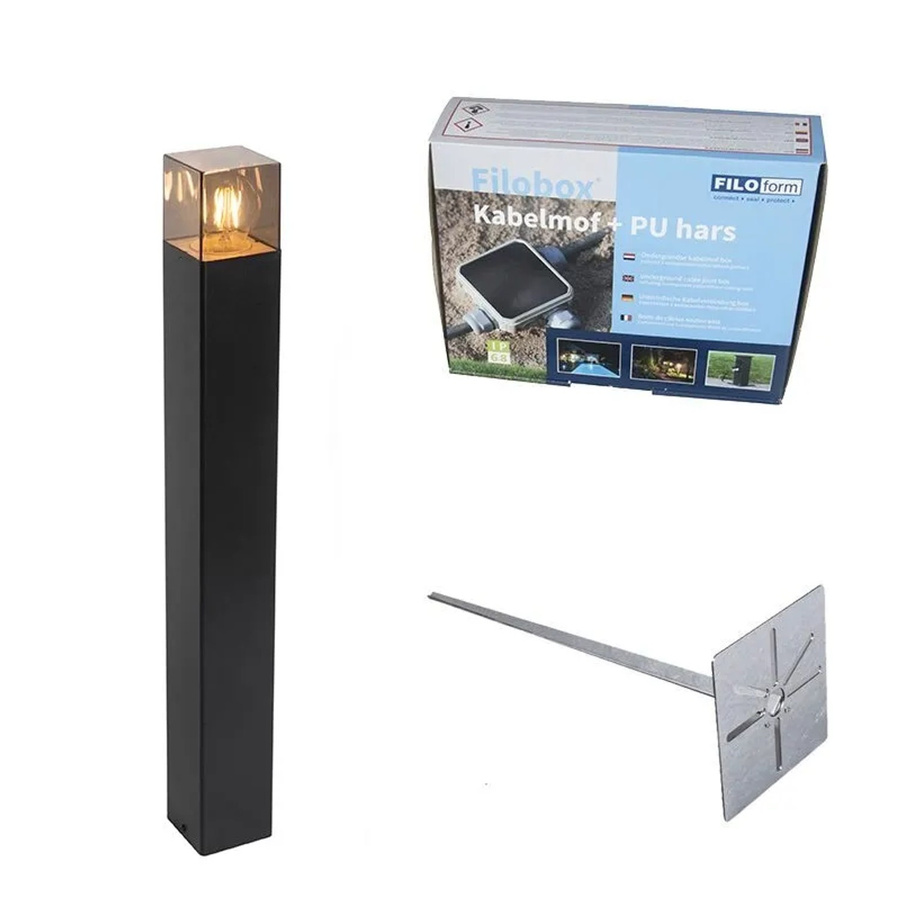 QAZQA Außenstehlampe Schwarz mit Rauchglas, IP44 Gartenleuchte aus Aluminium und Kunststoff, Höhe: 70 cm - Bild 2