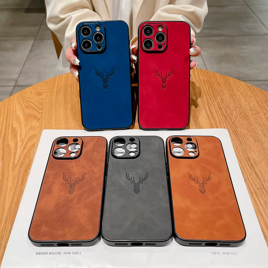 Apple iPhone Schutzhülle aus PU Leder mit Deer Fall Prägung in Rot für iPhone 16 15 14 13 12 11 Pro Max Plus - Bild 3