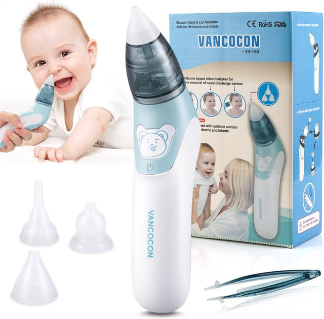Elektrischer Nasensauger für Babys von SLAIXIU in Weiß mit Silikon-Mundstück, 3 Saugmodi und beruhigender Musik - Bild 1