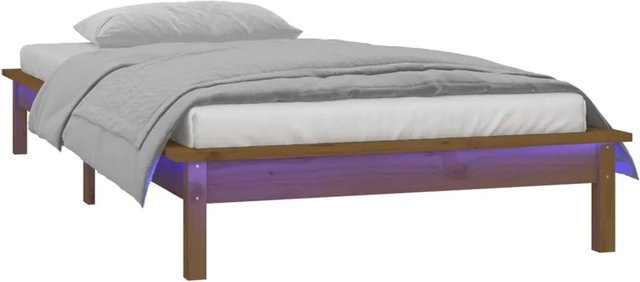 vidaXL Massivholzbett aus Kiefernholz mit LED-Beleuchtung und USB-Anschluss in Braun, B/T/H: 100 x 200 cm - Bild 1