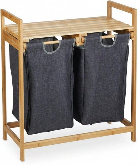 Relaxdays Wäschekorbregal aus Bambus mit 2 Fächern in Grau, H: 73 cm, B: 64 cm, T: 33 cm - Bild 1