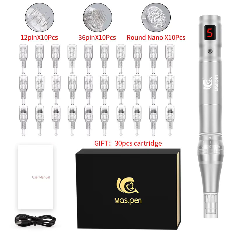 Mas.pen Microneedling-Derma-Stift, kabellos, mit 30 Nadelkartuschen, Unisex - Bild 4
