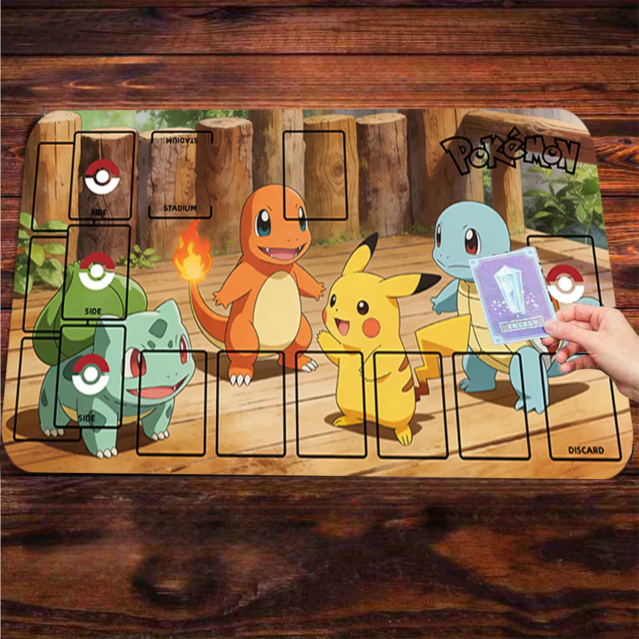 Potdemiel Pokemon Kanto Starter TCG Spielmatte mit Pikachu, Charmander, Squirtle und Bulbasaur, Schreibtischunterlage und Gaming-Mauspad, Mehrfarbig - Bild 3