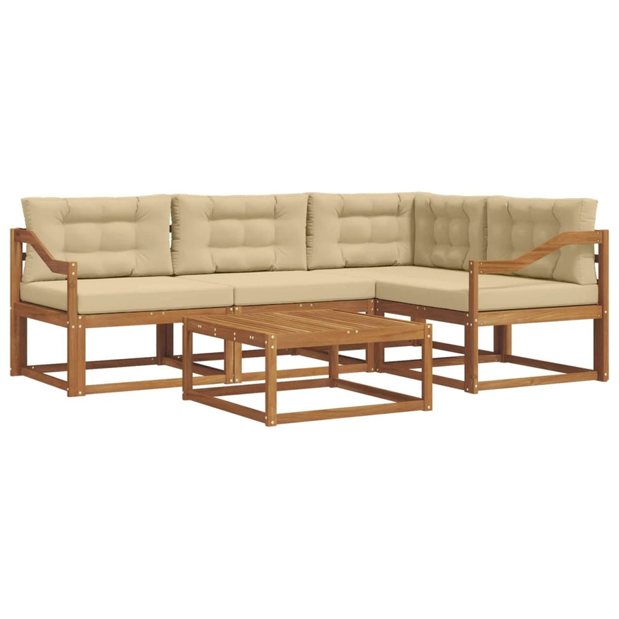 vidaXL Outdoor-Sofagarnitur aus Akazienholz in L-Form mit Kissen, 5-teilig, Natur und Beige - Bild 2