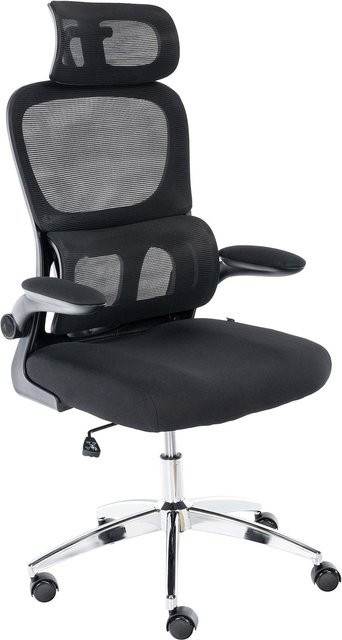 CLP Bürostuhl Overton Ergonomischer Drehstuhl in Schwarz mit Kopfstütze, Lendenwirbelstütze, klappbaren Armlehnen und Meshgewebe - Bild 1