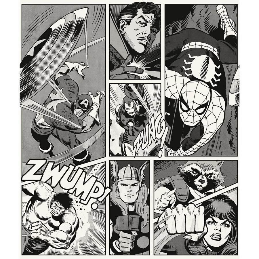 Komar Vinyl-Fototapete Marvel Classic Comic in Schwarz-Weiß, Breite: 250 cm, Höhe: 212 cm - Bild 2