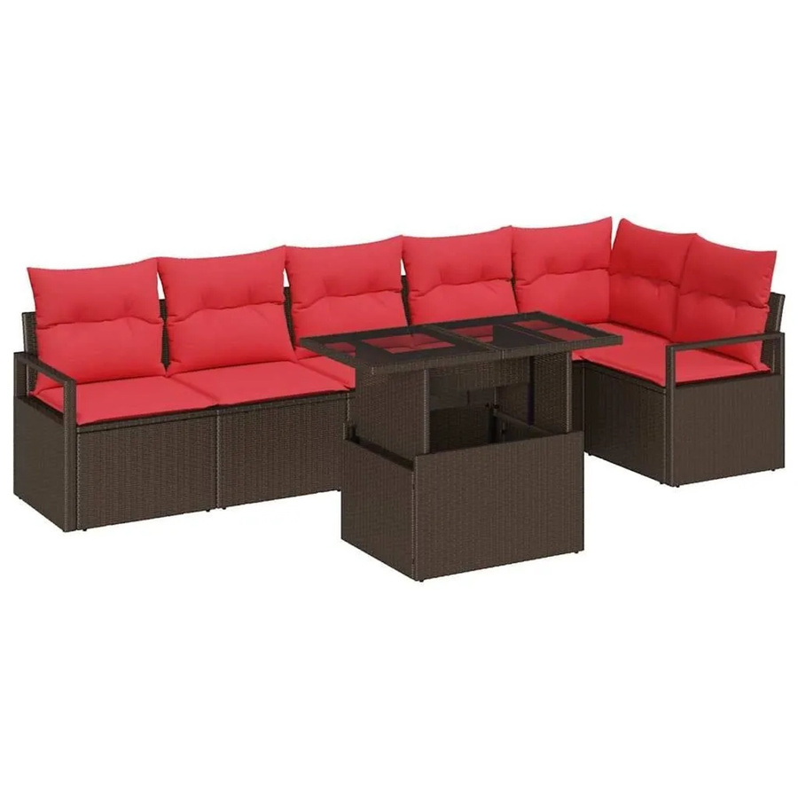 vidaXL Gartensofa-Set aus Poly-Rattan in Braun und Rot mit 7-teiliger L-Form, integriertem Speicher und Polstern für Garten, Terrasse oder Balkon - Bild 2