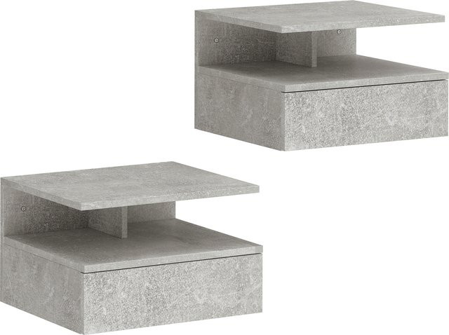 Aosom Set aus 2 schwebenden Nachttischen mit Schublade, modern, Betongrau, B/T/H: 35 x 32 x 22,5 cm - Bild 1