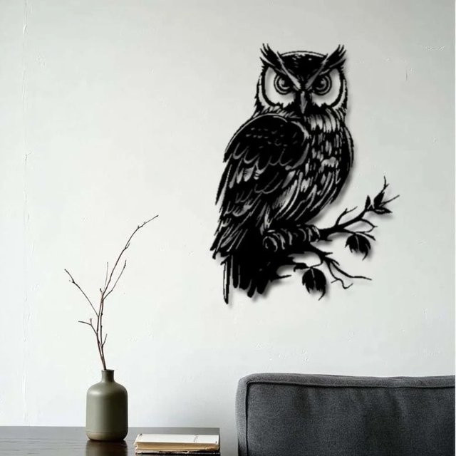CIFBUY Rustikale Metall-Eulen-Wandkunst in Schwarz als Naturinspirierte Dekoration - Bild 1