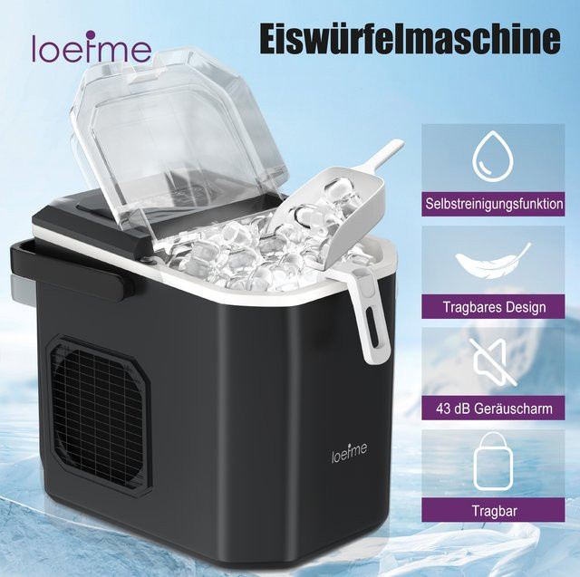 Loefme Eiswürfelmaschine in Schwarz mit 1,2 l Volumen und 12 kg Kapazität pro 24 Stunden inklusive Eiswürfelschaufel - Bild 1
