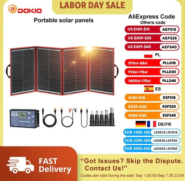 Dokio Tragbares Faltbares Solarpanel 18V mit 12V-Controller in Schwarz für Zuhause und Reisen - Bild 1