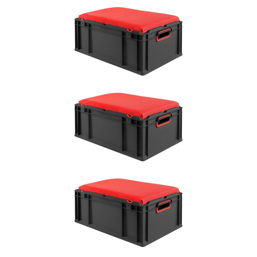 PROREGAL Sparset 3x Eurobox Nextgen Seat Box in Rot und Schwarz, H x B x T: 26,5 x 40 x 60 cm, 44 Liter, aus Polypropylen - Bild 2