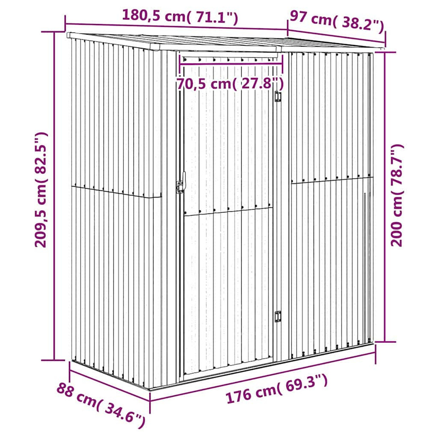 vidaXL Geräteschuppen aus verzinktem Stahl in Grün, B/T/H: 180,5 x 97 x 209,5 cm - Bild 3