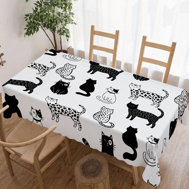 Wasserdichte rechteckige Tischdecke mit Katzenmuster von JINGYUE Pet in Weiß, B/T: 140 x 140 cm - Bild 1
