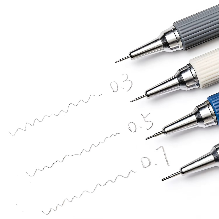 Kolorowys Druckbleistift-Set aus Metall in Weiß und Multicolour mit Ersatzminen und Radiergummi, Stärken 0,3 mm, 0,5 mm und 0,7 mm für Künstler und zum Zeichnen - Bild 2