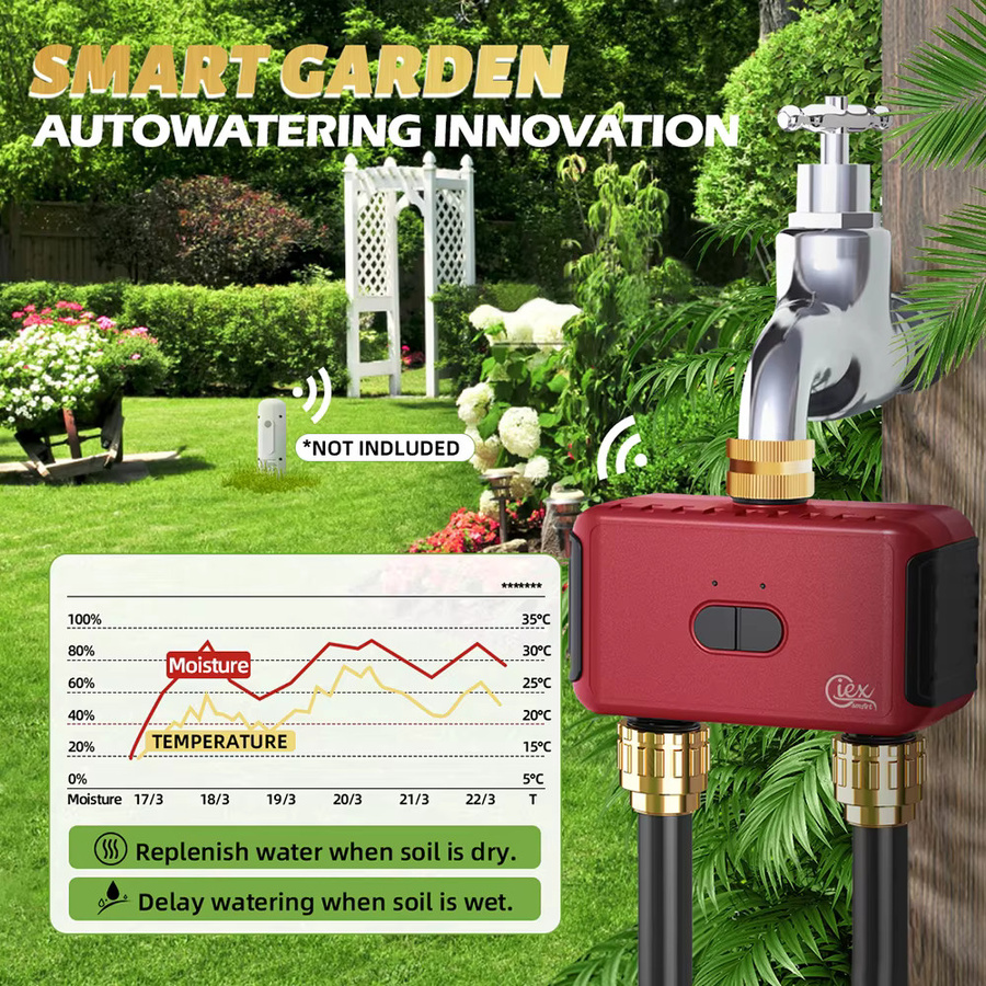 Giexperience WLAN Dual-Zonen Smart Bewässerungstimer in Rot, kompatibel mit Alexa und Google Assistant, ohne Hub für Tropf- und Sprinklerbewässerung - Bild 4
