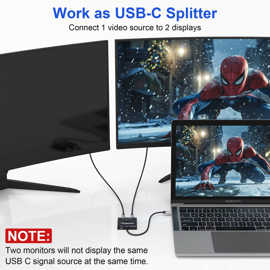 AIMOS Bidirektionaler USB-C-Switch für 2 Computer, 8K@60Hz und 4K@120Hz KVM-Switch-Splitter mit 100 W Ladefunktion und 10 Gbit/s Datenübertragung, Schwarz - Bild 5