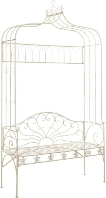 furnicato Gartenbank aus Schmiedeeisen im Antik-Stil, Farbe Weiß, Breite: 122 cm, Höhe: 43 cm, Tiefe: 45 cm - Bild 1