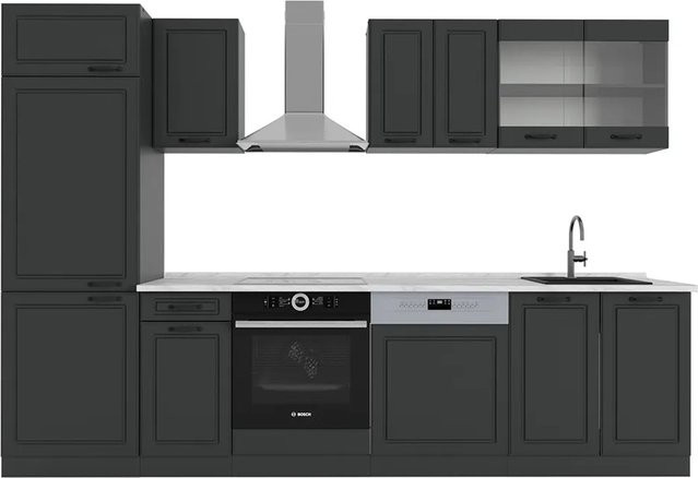 Vicco R-Line Küchenzeile Landhaus in Anthrazit mit Marmor-Optik, B/T/H: 300 x 60 x 207 cm - Bild 1