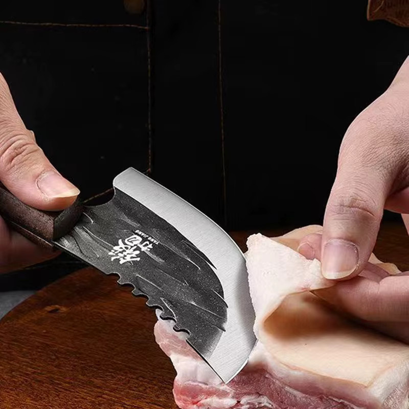 JYi Hackmesser aus Edelstahl in Silber mit Holzgriff für Fleisch und Barbecue - Bild 3