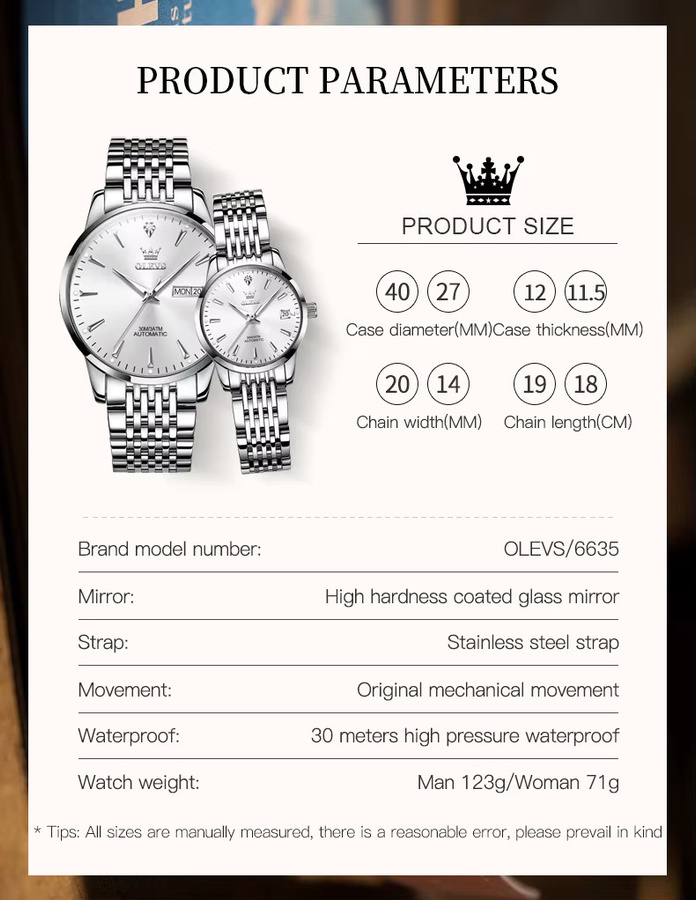 OLEVS Armbanduhr Automatik, Edelstahl, Silber, Weiß, Unisex - Bild 6