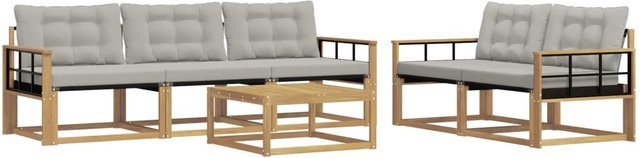 vidaXL Outdoor-Sofagarnitur aus Akazienholz mit Textilene-Bezug und Polstern, 6-teilig, Weiß und Grau, B/T/H: 79 x 79 x 37 cm - Bild 1