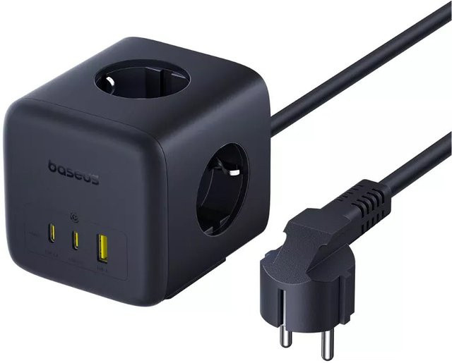 Baseus EnerFill FA11 Desktop-Ladestation mit 3 Schuko-Steckdosen, 1 USB-A und 2 USB-C in Schwarz - Bild 1
