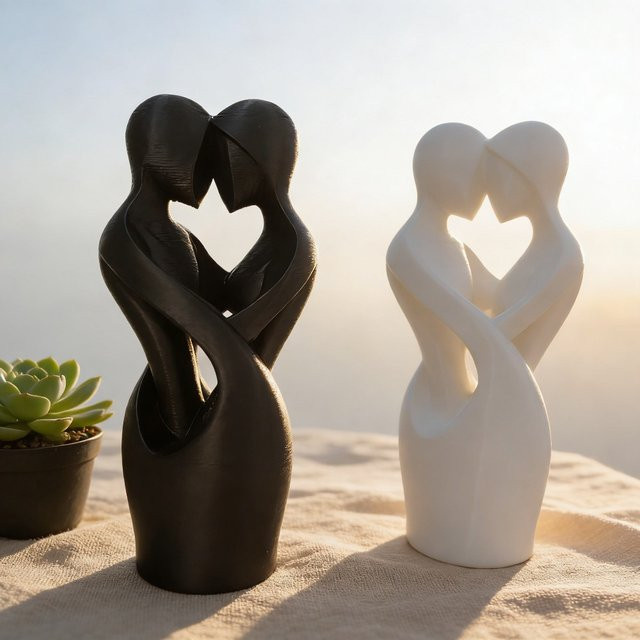 Minimalistische Skulptur ineinander verschlungener Liebhaber als Tischdekoration in Schwarz oder Weiß - Bild 1