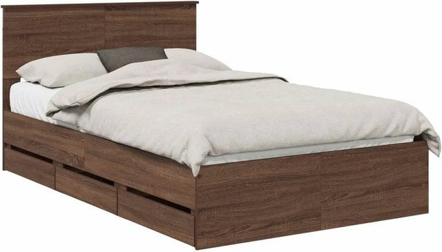 vidaXL Bettrahmen mit Schubladen in Eiche Braun, minimalistisches Design aus Holzwerkstoff, B/T/H: 120 x 200 x 90 cm - Bild 1