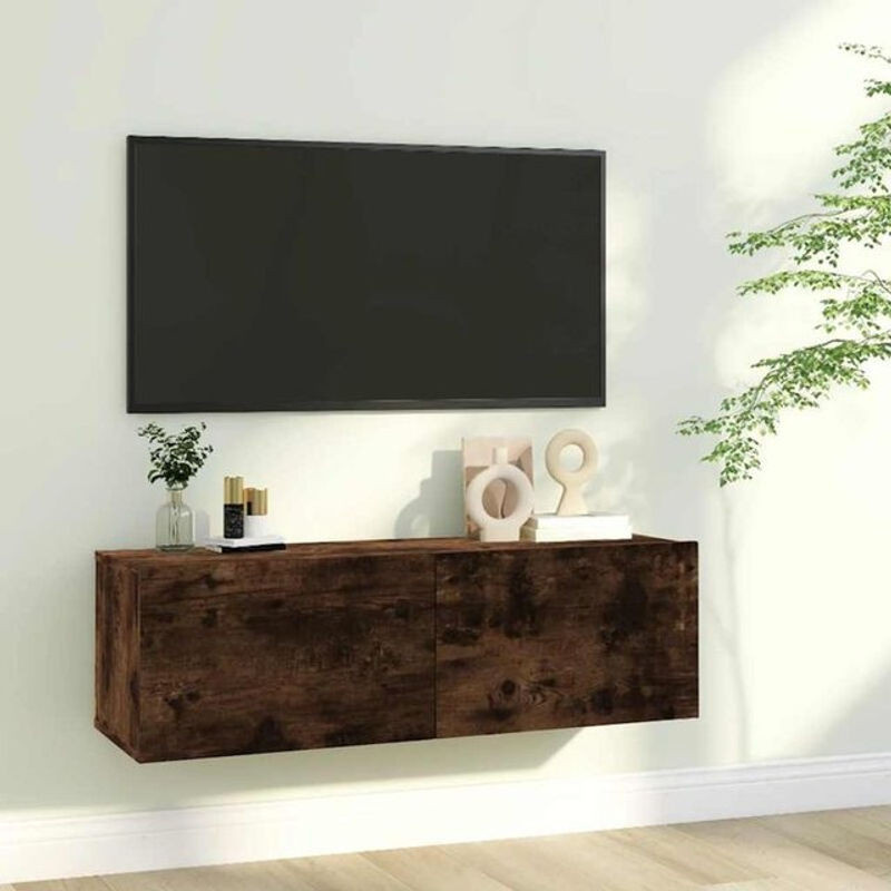 Vidaxl TV-Wandschrank aus Holzwerkstoff in Räuchereiche Braun, Modernes Design mit Falttüren, B/T/H: 100 x 30 x 30 cm - Bild 1