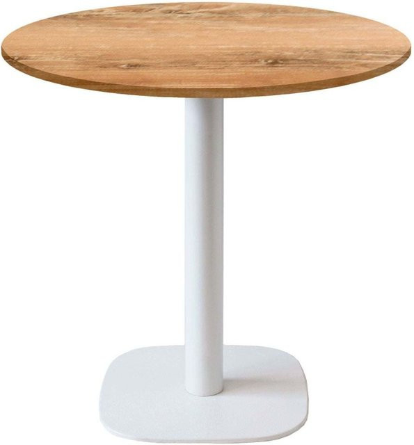 RestooTab Tisch Round runder Bistrotisch mit Eiche Antik Platte und weißem Gestell, Höhe: 75 cm, Durchmesser: 70 cm - Bild 1