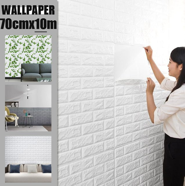 Selbstklebende 3D-Tapete in Kunstziegel-Optik für Wohnzimmer, Schlafzimmer und Badezimmer, Breite: 70 cm - Bild 1
