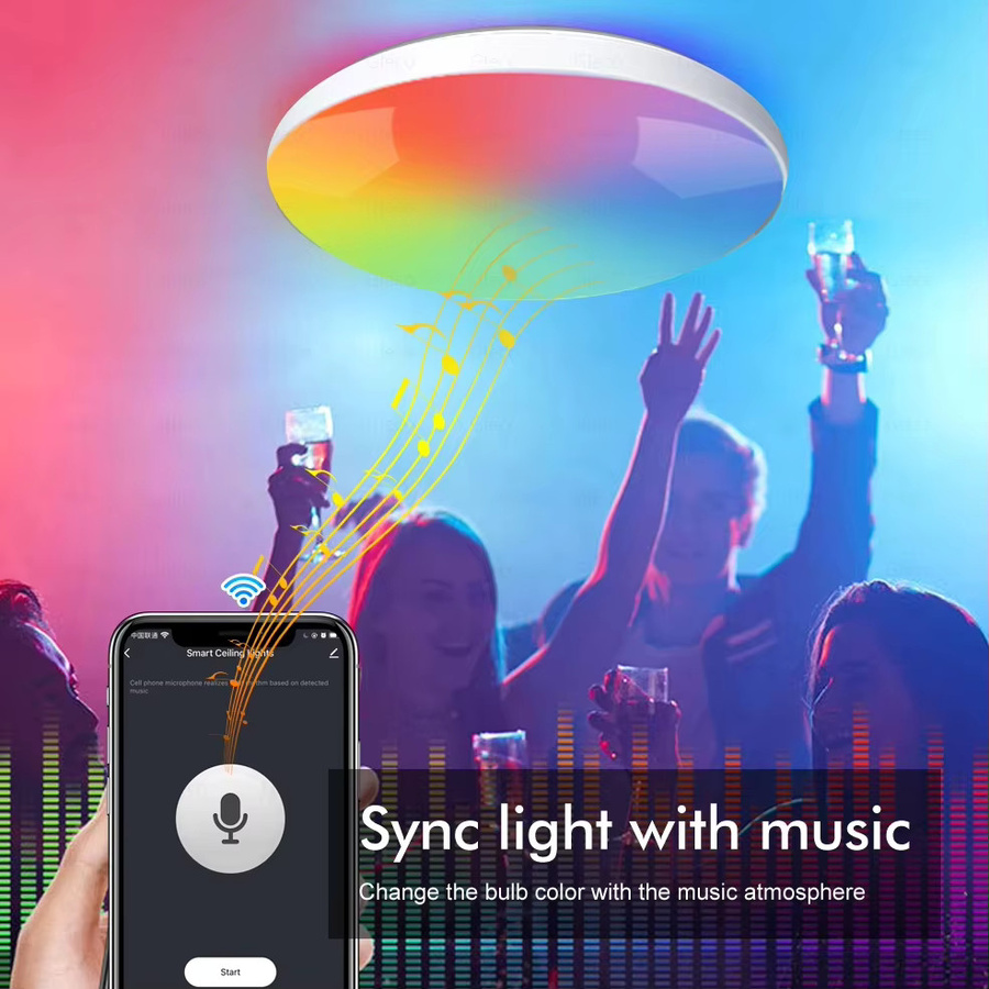 Gleco Smart LED Deckenleuchte RGBCW mit Tuya Wifi oder Zigbee, runde moderne Deckenlampe in Weiß für Wohnzimmer, kompatibel mit Alexa und Google Assistant - Bild 4