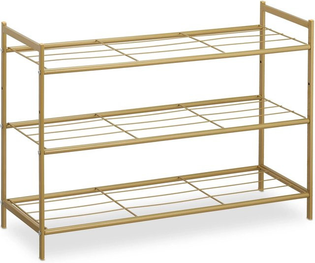 Relaxdays Schuhregal aus Metall in Gold, erweiterbar und modern, B/T/H: 50 x 26 x 70 cm - Bild 1