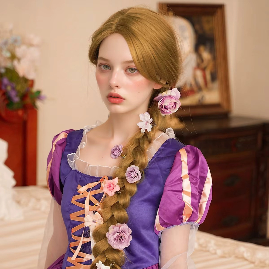 Anime Rapunzel Prinzessin Cosplay Kostüm, blonde Perücke, für Mädchen und Frauen - Bild 3