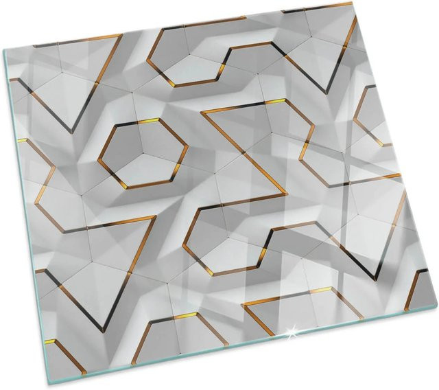 Tulup Glasplatte für Kamin mit 3D-geometrischem Muster in Weiß, B/B: 50 x 50 cm - Bild 1