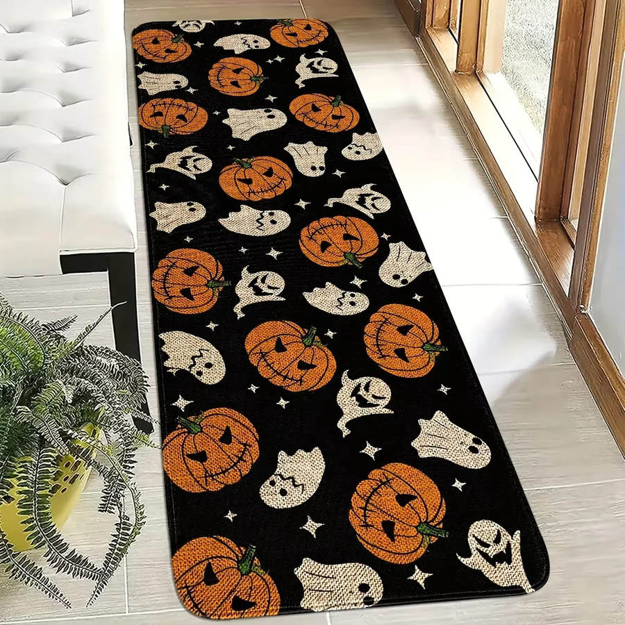 VIKAMA Halloween Dekor Teppich mit Kürbis und Geist, Wasserdichte Bodenmatte für Küche, Flur, Wohnzimmer und Schlafzimmer, Mehrfarbig, B: 120 cm, T: 40 cm - Bild 4