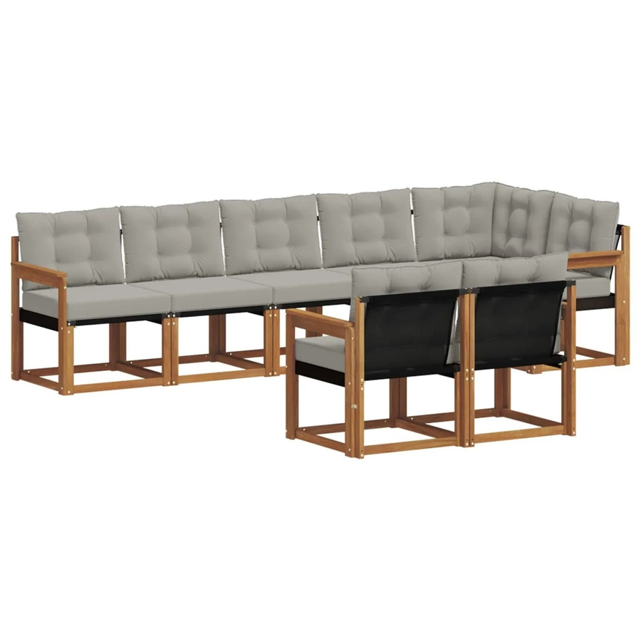 vidaXL Outdoor-Sofagarnitur 8-teilig aus Akazienholz und Textilene in L-Form mit Kissen, Farbe: Grau und Natur - Bild 2